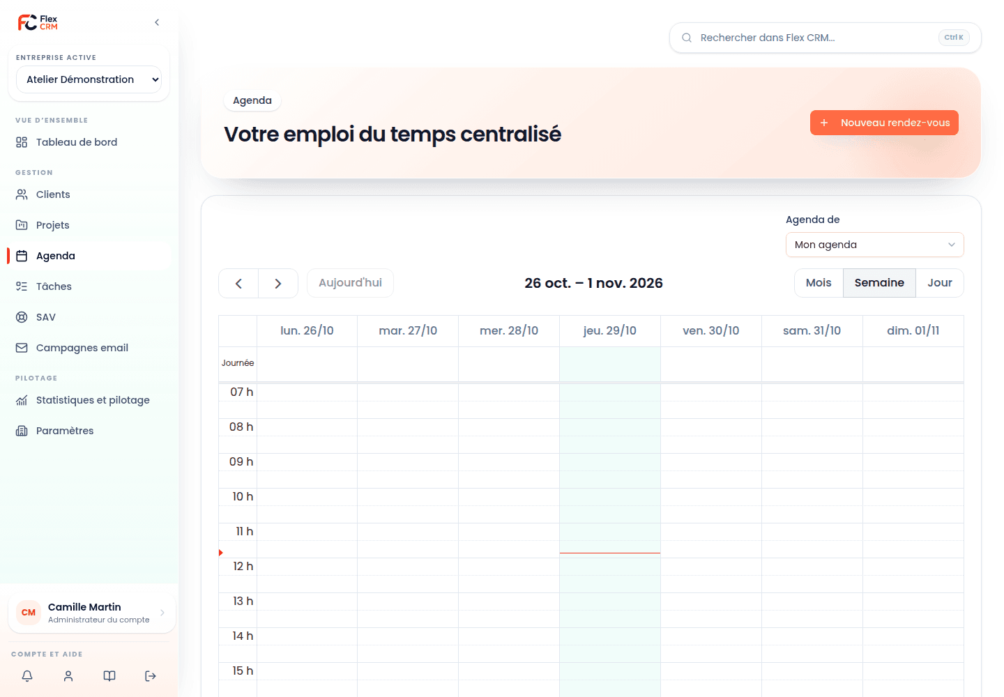 Agenda Flex CRM — données de démonstration