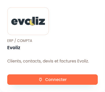 Connexion evoliz dans Flex CRM — données de démonstration