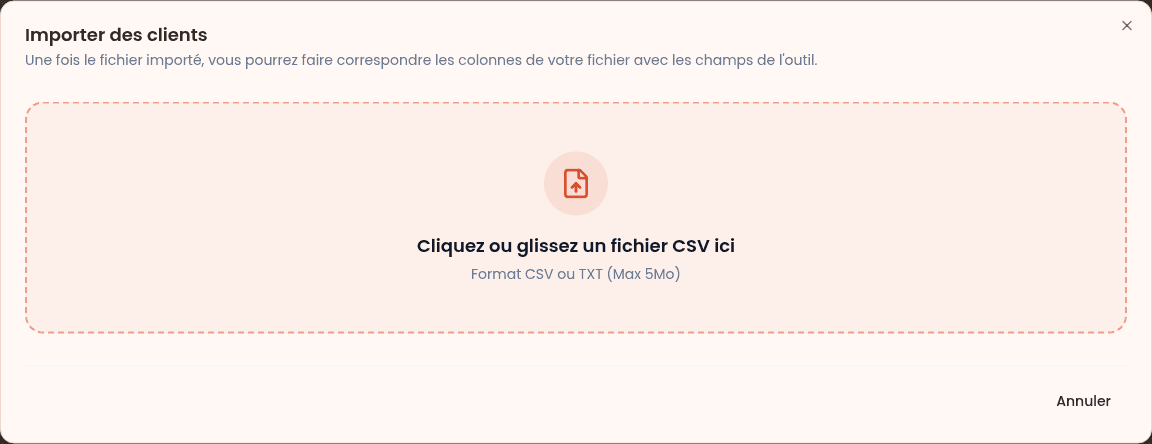 Import clients CSV dans Flex CRM — données de démonstration