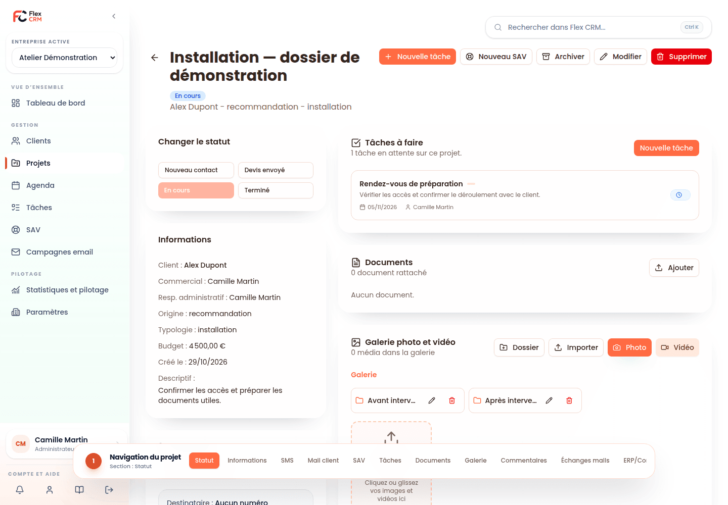 Dossier projet Flex CRM — données de démonstration